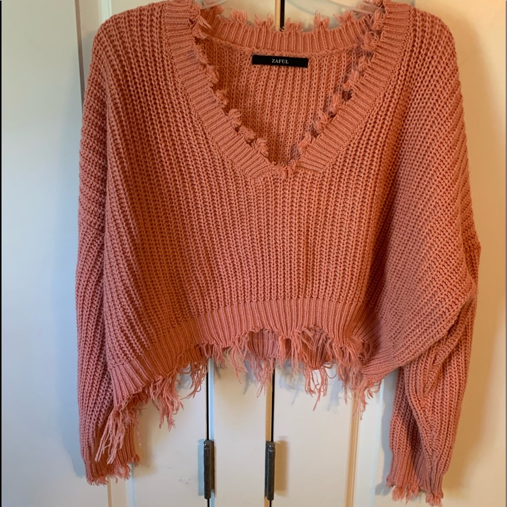 Distressed crop top sweater